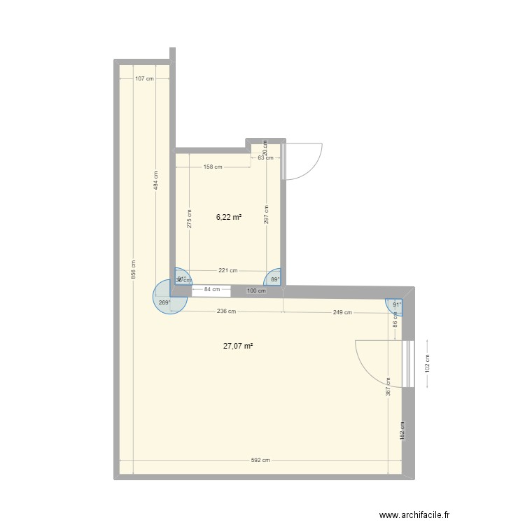 nimes accueil. Plan de 2 pièces et 33 m2