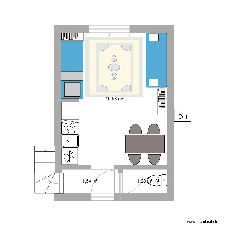 belle ile KRAKOTTE. Plan de 3 pièces et 19 m2