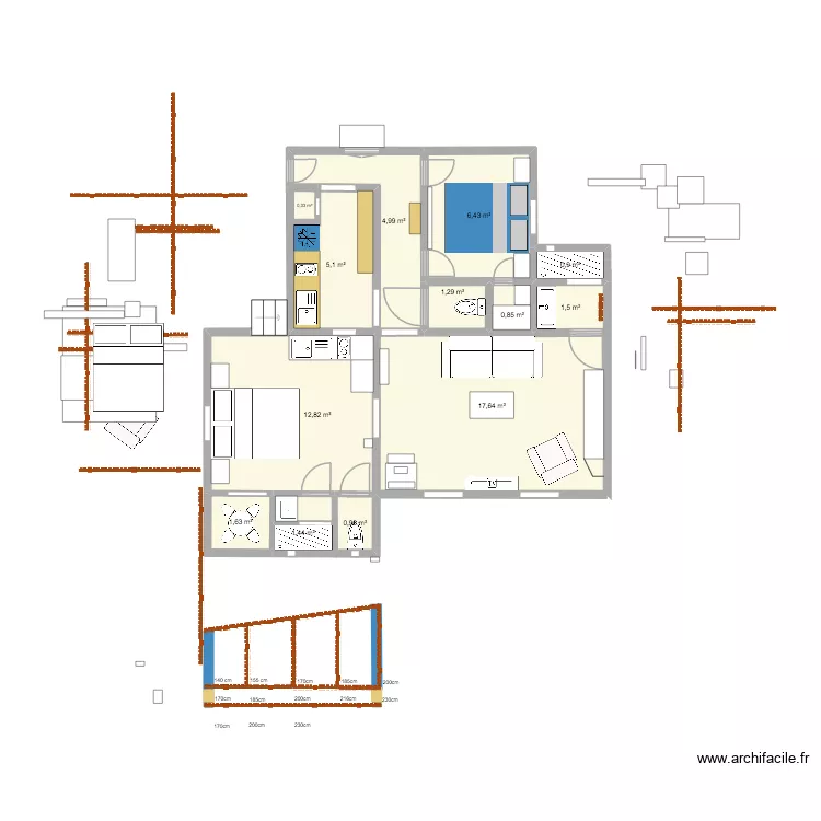 TERUSSE SERRE HAUTEURS. Plan de 13  et 56 m²
