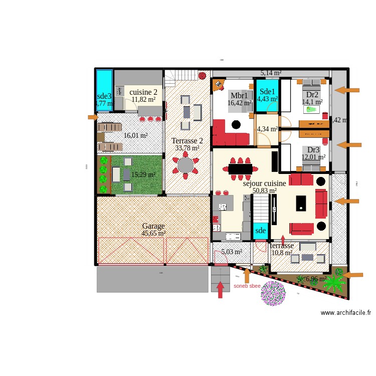 agonmey. Plan de 21 pièces et 280 m2