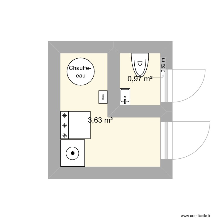 buanderie. Plan de 2 pièces et 5 m2