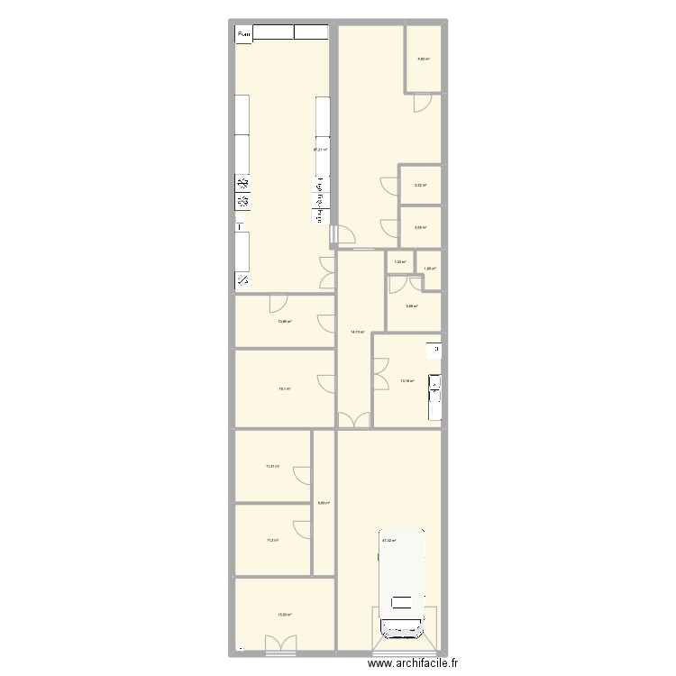 cuisine traiteur v3. Plan de 16 pièces et 254 m2