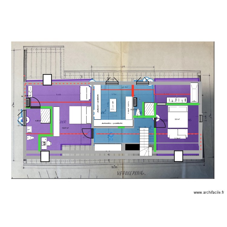 de panne etage Version definitive à realiser V2. Plan de 7 pièces et 72 m2