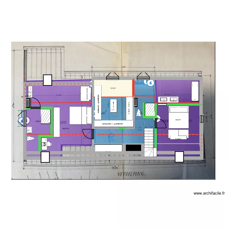 de panne etage Version definitive à realiser V2. Plan de 7 pièces et 44 m² de panne etage Version definitive à realiser V2. Plan de 7 pièces et 44 m²