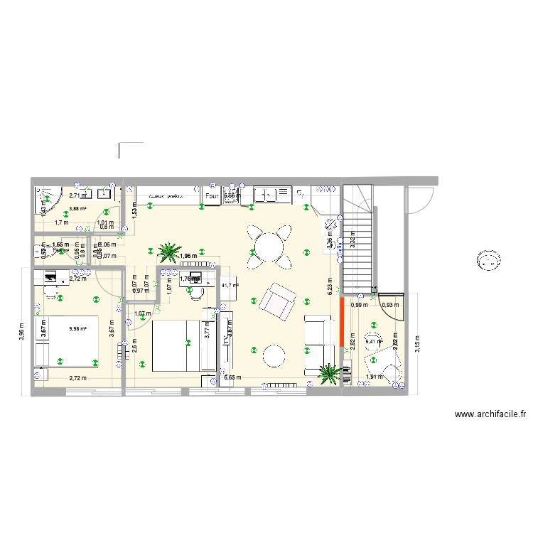 APPARTEMENT 1ER ETAGE SALLES PAROISSIALES plomberie. Plan de 5 pièces et 63 m2