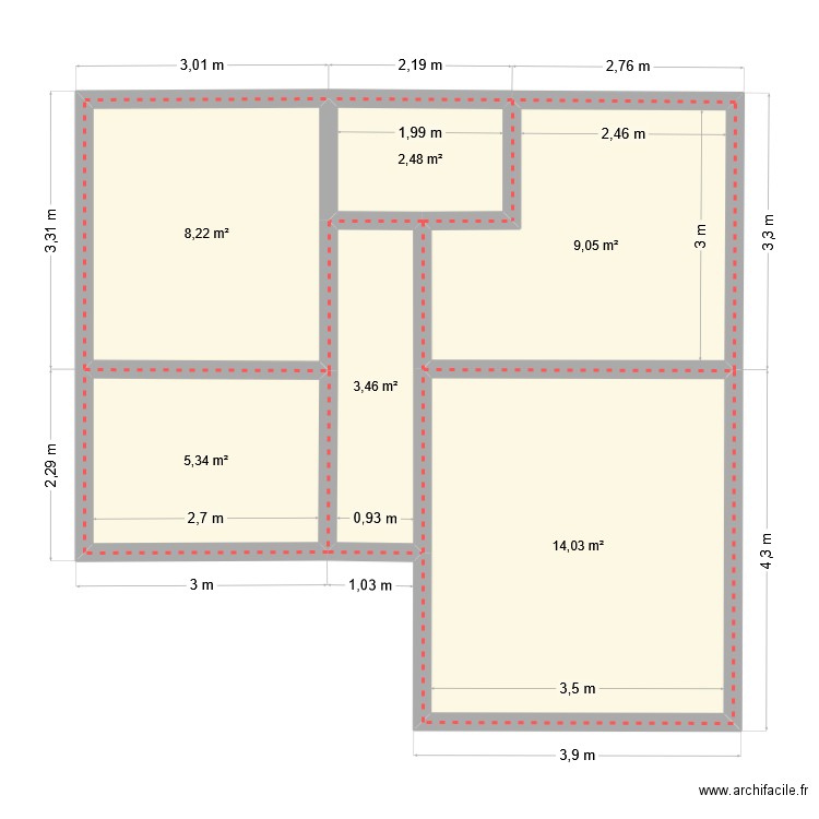 alasora-Hrt04. Plan de 6 pièces et 43 m2