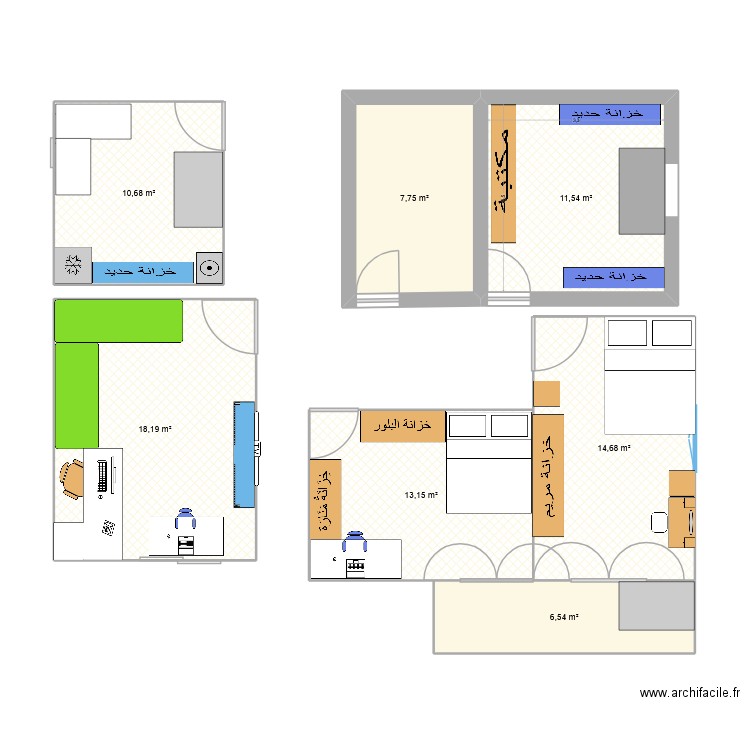 Nabil 02. Plan de 7 pièces et 83 m2