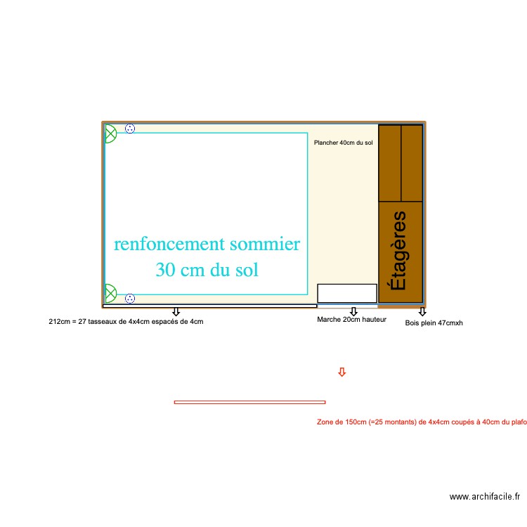 lit maya. Plan de 1 pièce et 6 m2