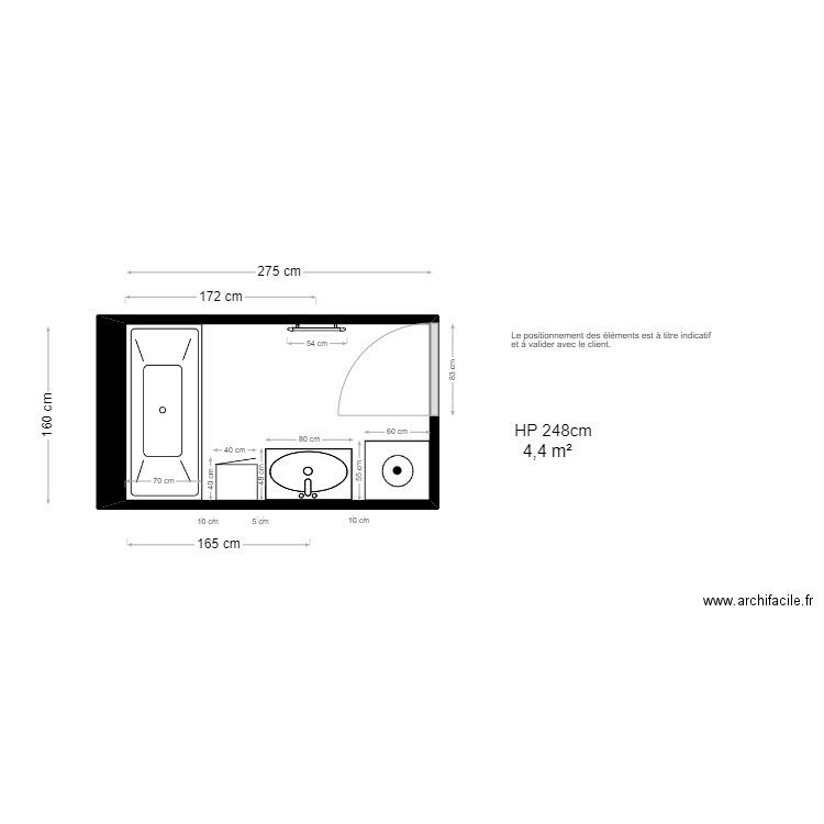 Salle de bain R1 Salvador. Plan de 1 pièce et 4 m2