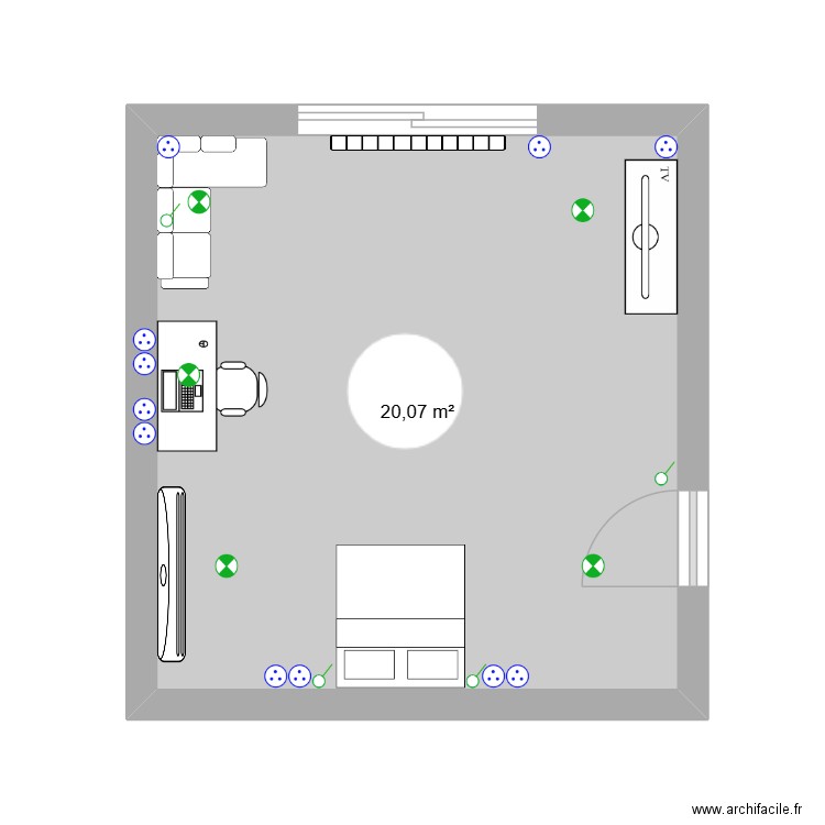 chambre. Plan de 1 pièce et 20 m2