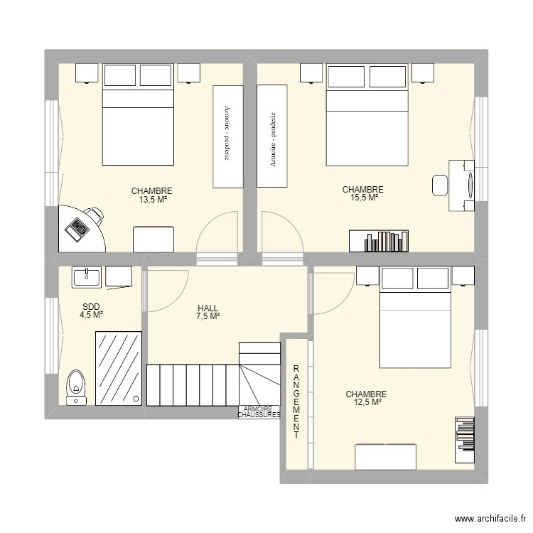 ETAGE AUVELAIS. Plan de 6 pièces et 54 m2
