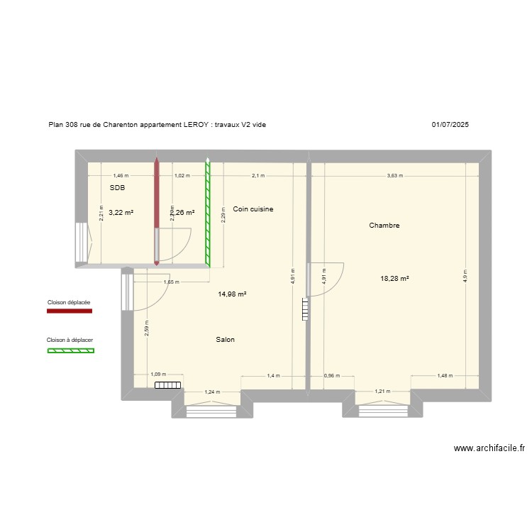 LEROY 308 travaux V2 vide. Plan de 4 pièces et 39 m2