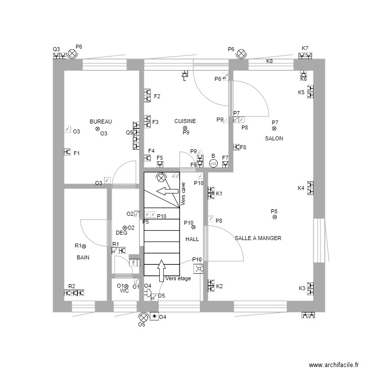 Position rdc Marilène Collard. Plan de 6 pièces et 27 m2