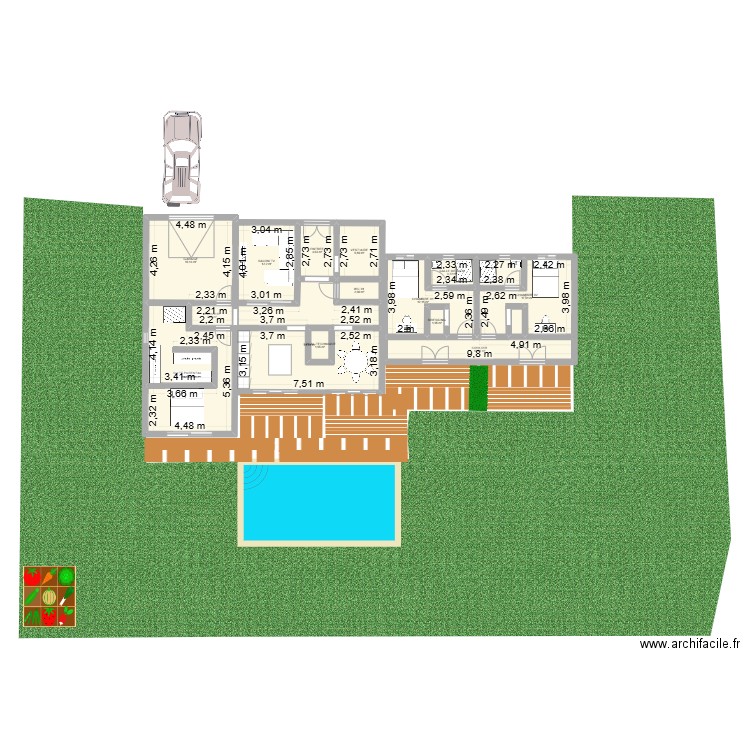 PLAN 02. Plan de 14 pièces et 152 m2