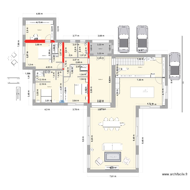 Prejet Resty extension 9. Plan de 16 pièces et 279 m2