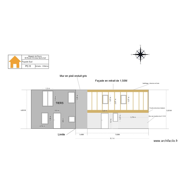 PC 5  Façade Sud P. Plan de 0 pièce et 0 m2