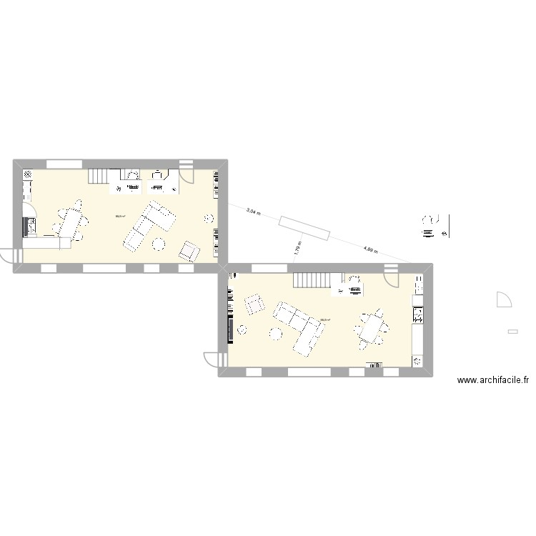 rdc1. Plan de 2 pièces et 112 m2
