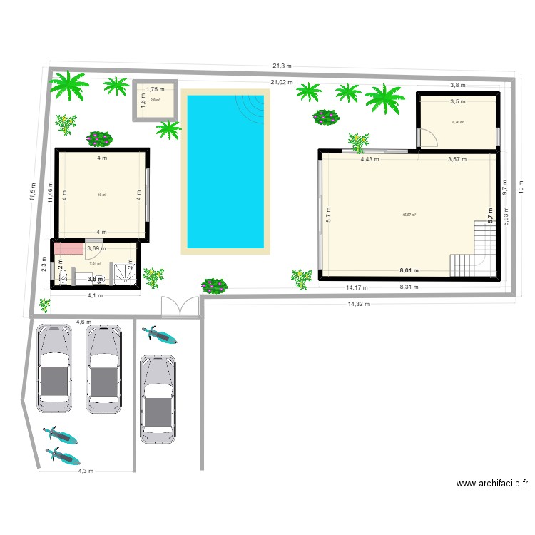 Villa 2-Lantai1AF. Plan de 5 pièces et 81 m2