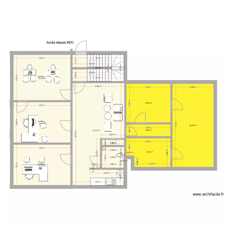 plan amenagement rdc +r+1. Plan de 18 pièces et 303 m²