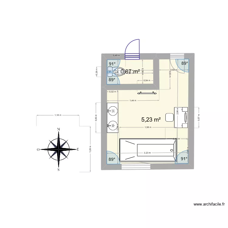 SALLE DE BAIN CHEZ MOI. Plan de 2 pièces et 6 m²