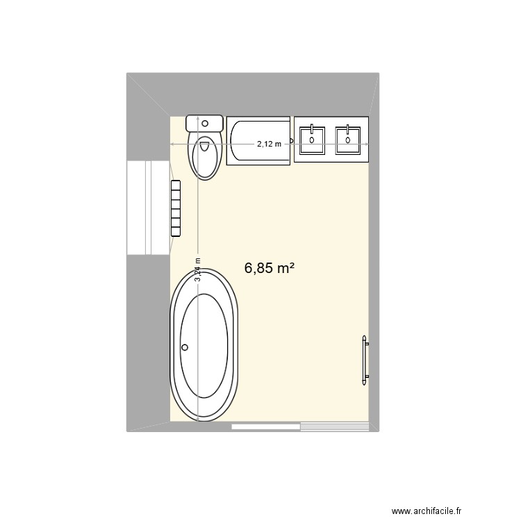 SDB 2. Plan de 1 pièce et 7 m2