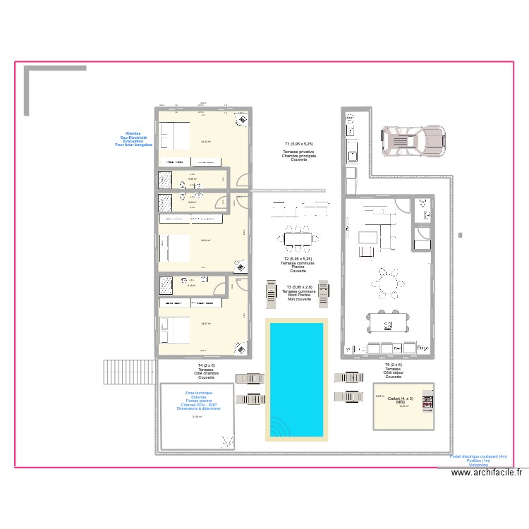 Esquisse 2 blocs sans toits Phase 1. Plan de 9 pièces et 183 m2