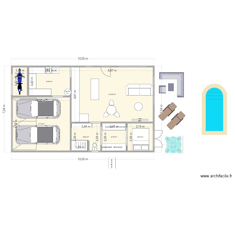 Conteiner 2. Plan de 7 pièces et 81 m2