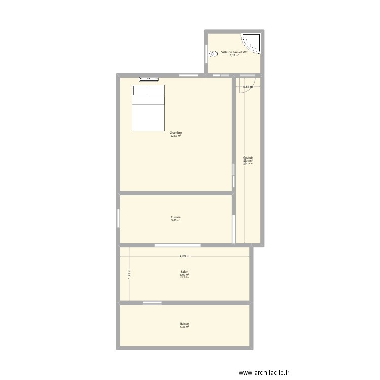 sdezzrt. Plan de 6 pièces et 37 m2