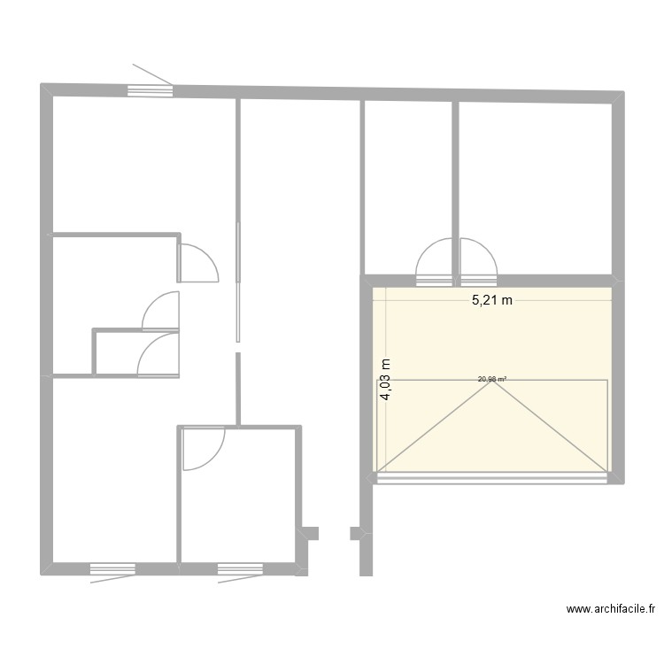 plan type. Plan de 1 pièce et 21 m2