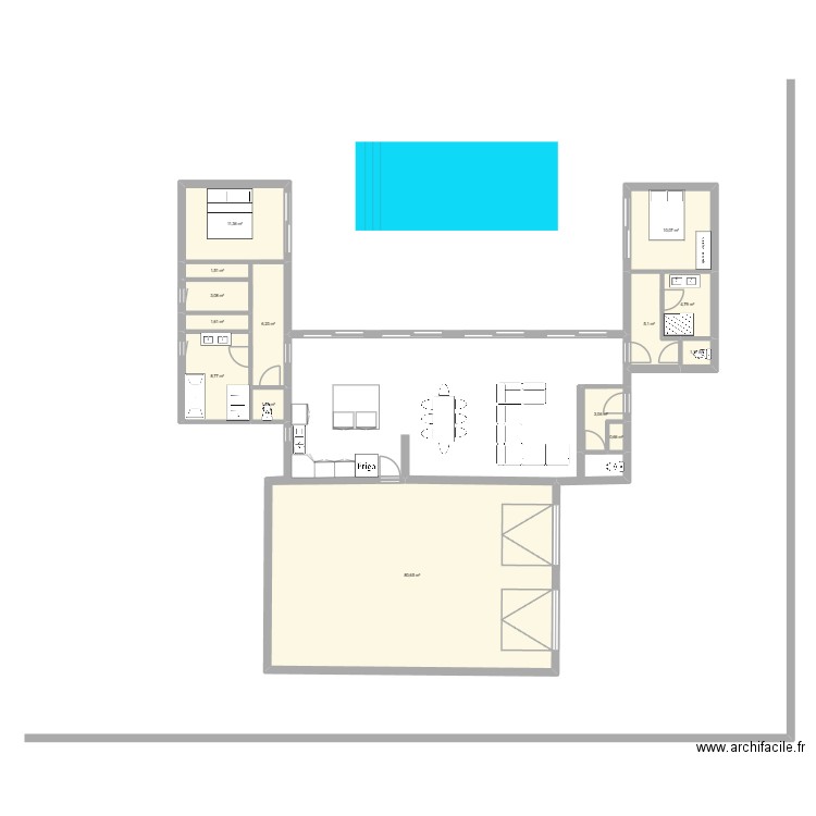 plan maison pingon 3. Plan de 14 pièces et 140 m2