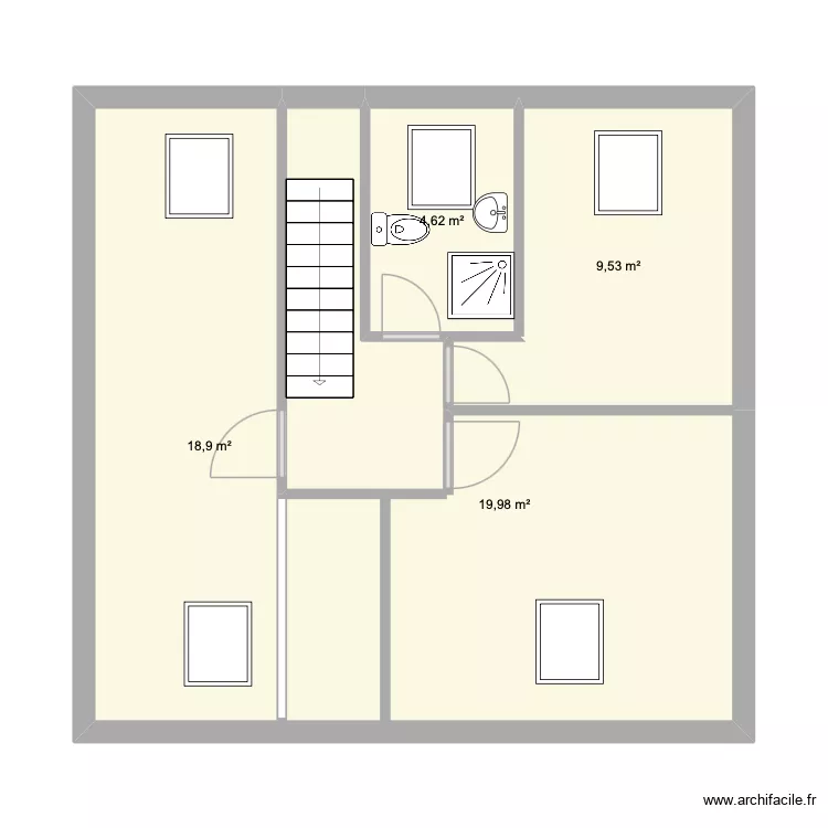 2ieme &eacute;tage. Plan de 4 Pièces et 53 m²