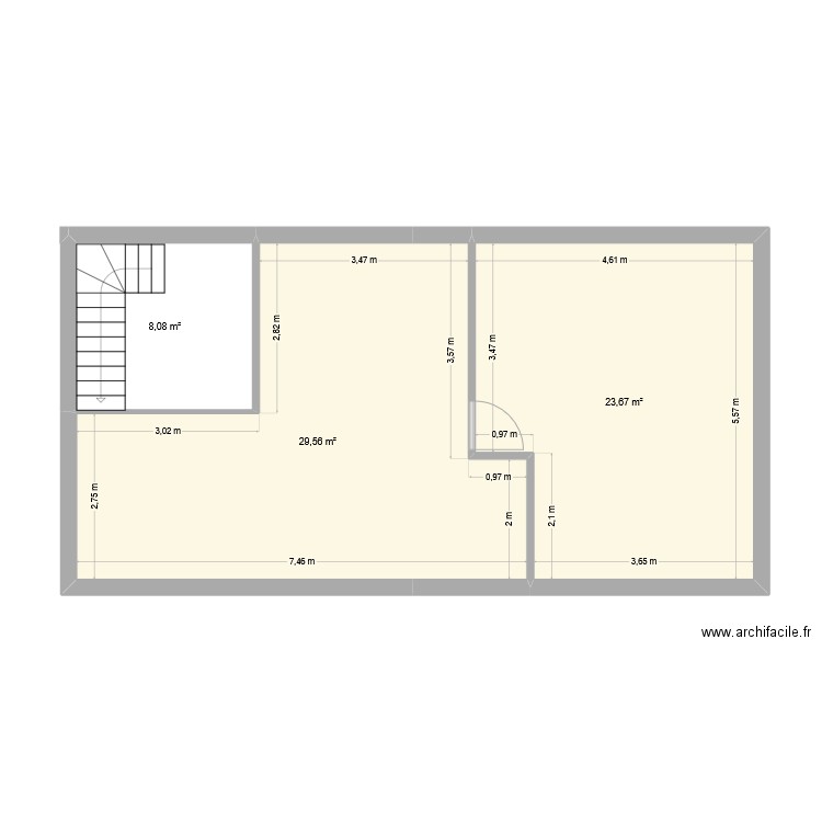 Etage. Plan de 3 pièces et 61 m2