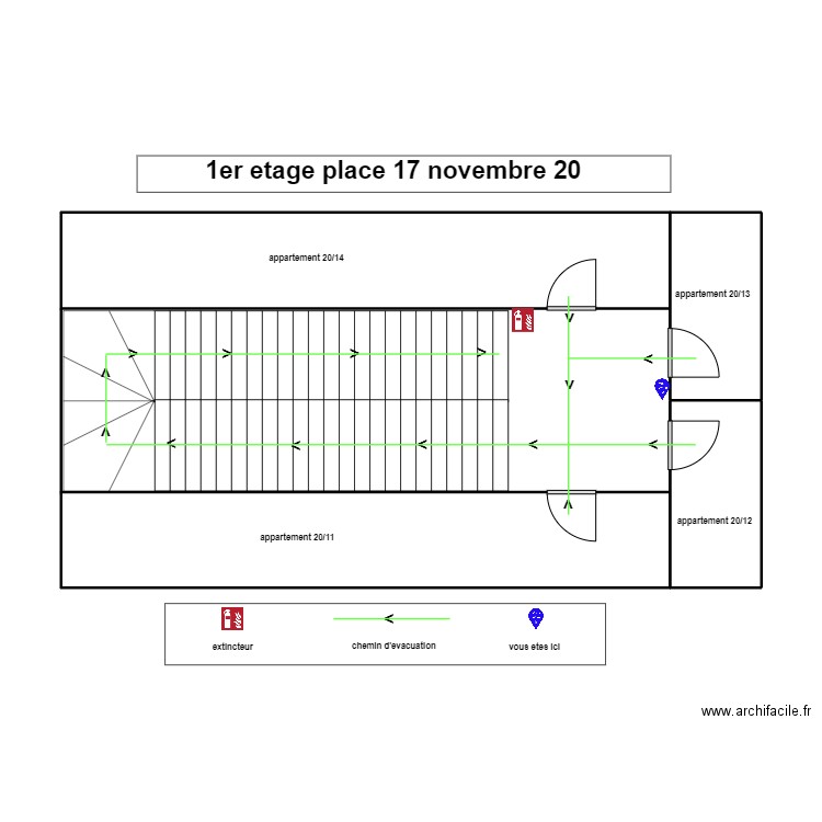 1er etage place 17 novembre 20. Plan de 3 pièces et 71 m2