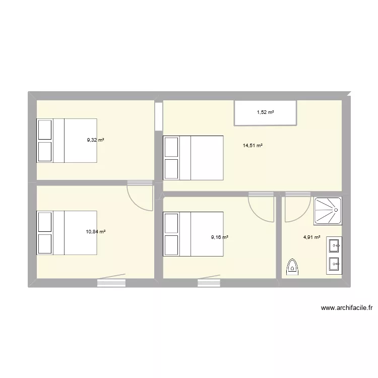 St Lazare - haut V1. Plan de 6  et 52 m²