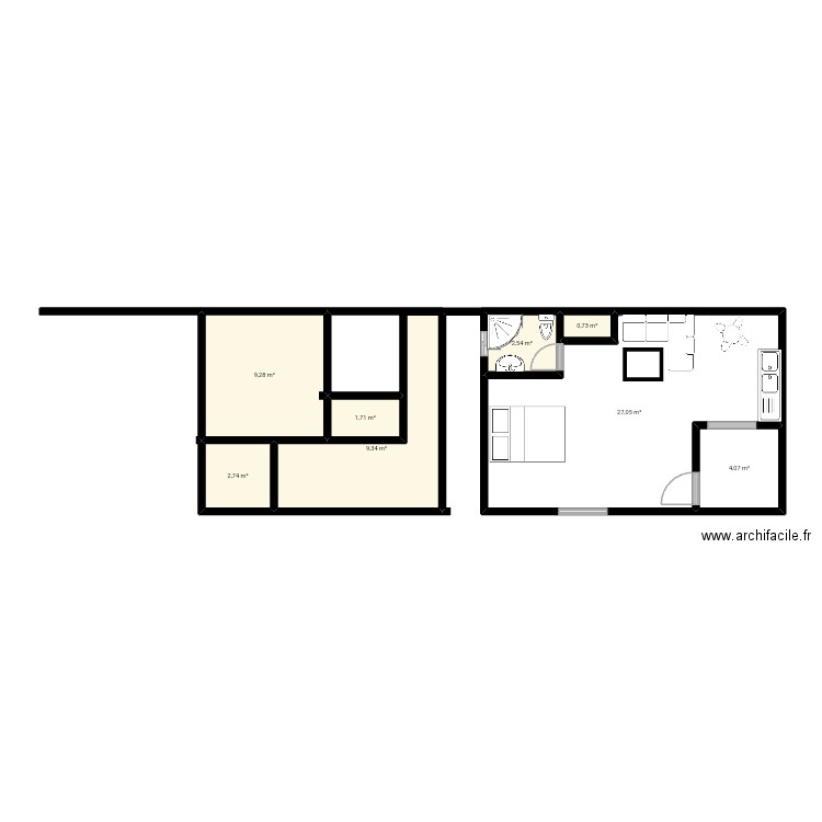 Gogo design. Plan de 8 pièces et 57 m2