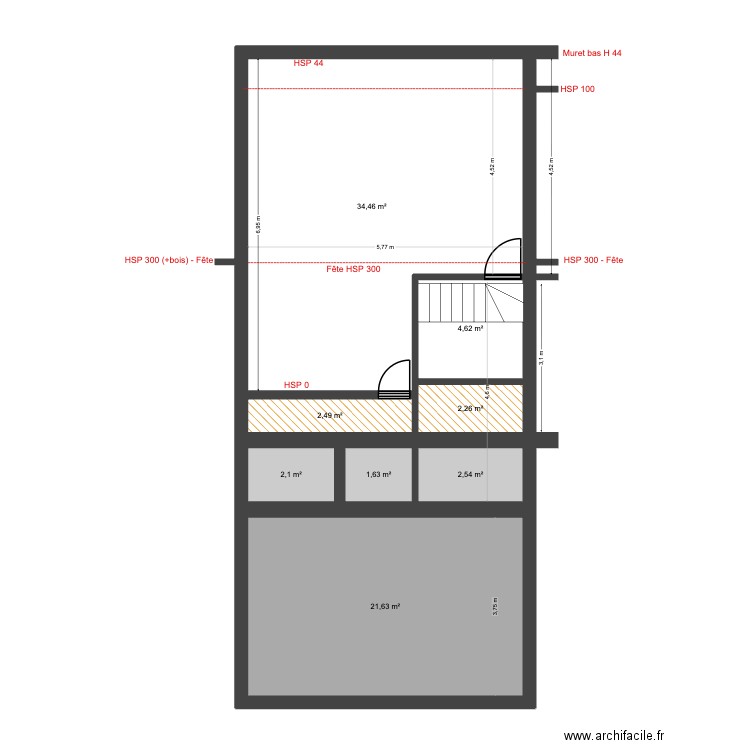 Mélèzes 82 Rez+3 Existant. Plan de 8 pièces et 72 m2