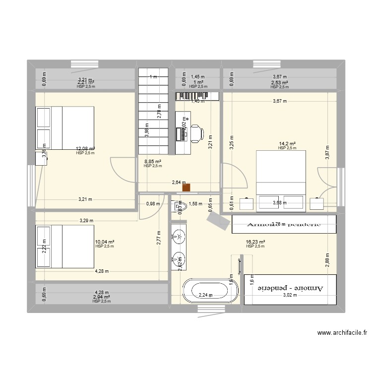 etage 3. Plan de 9 pièces et 70 m2