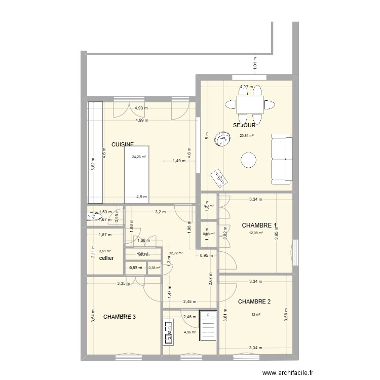 EXUPERY   1°E  PROJET. Plan de 13 pièces et 106 m2