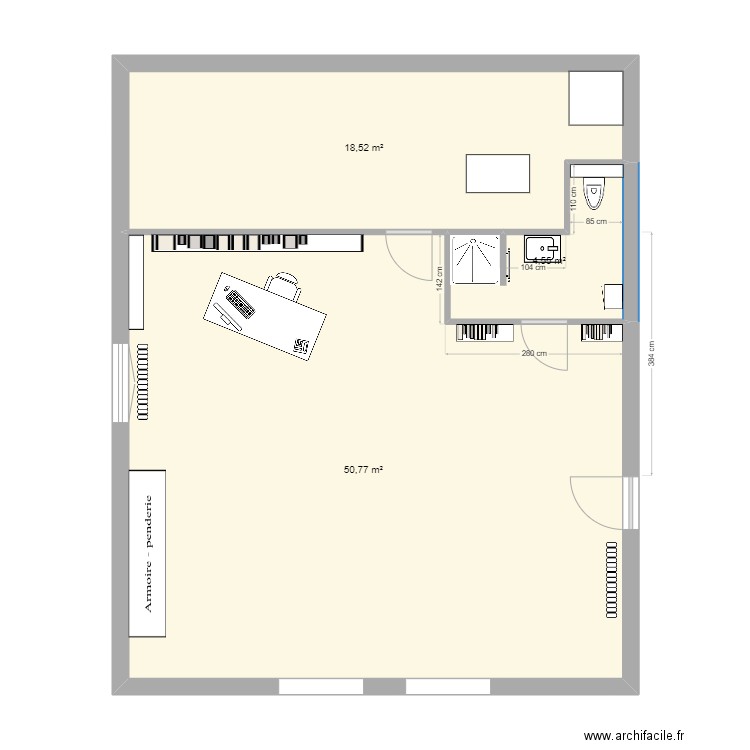 sdb haut 2025_80x80_145. Plan de 3 pièces et 74 m2