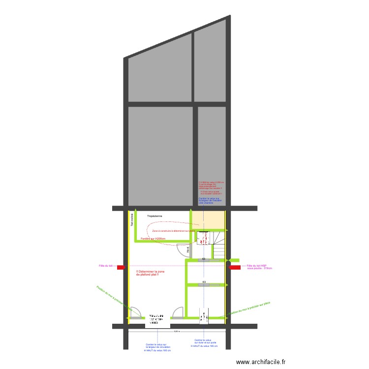 BAUCQ 77 4e étage Position Velux. Plan de 11 pièces et 91 m2