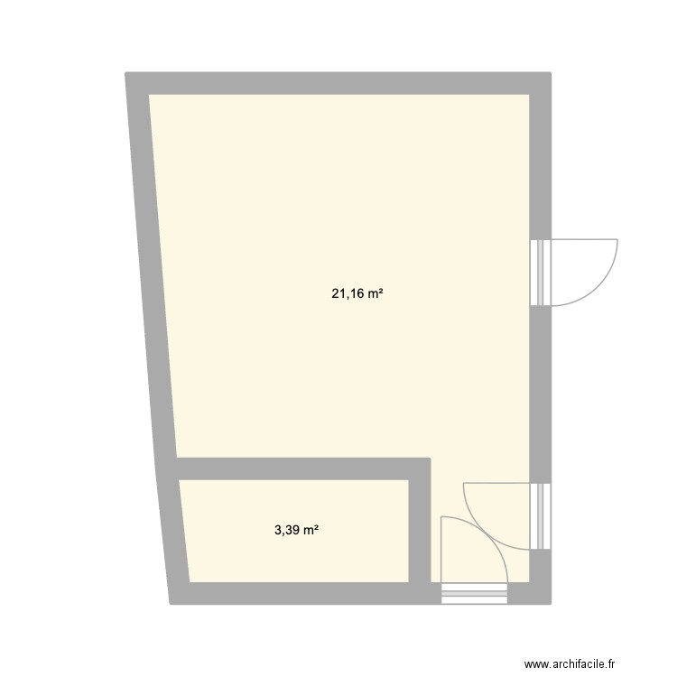 Terrasse. Plan de 2 pièces et 25 m2
