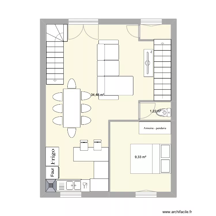 T3 quai Adolphe poult. Plan de 3 pièces et 45 m²