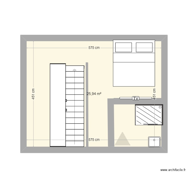 tfe haut. Plan de 1 pièce et 25 m2