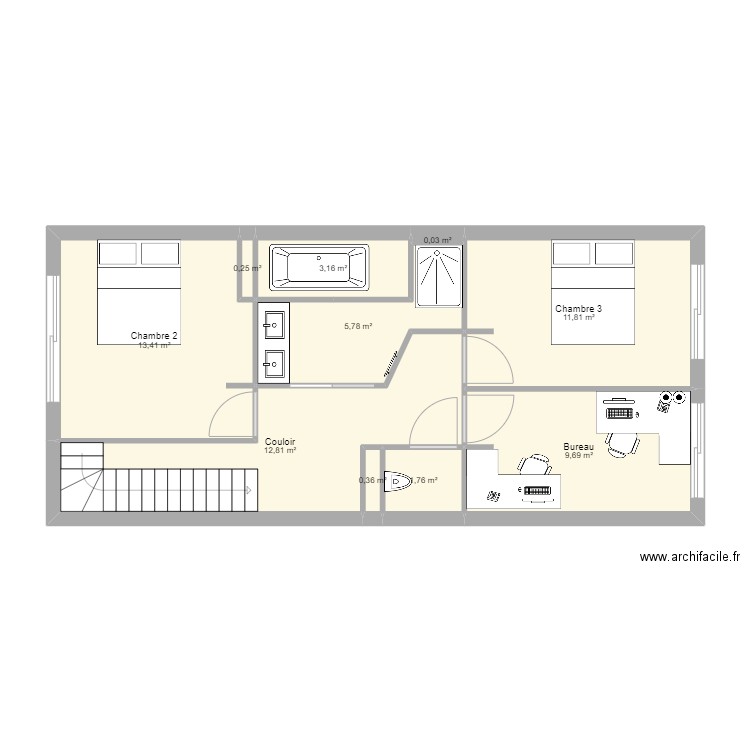 Plan R+1 vide. Plan de 10 pièces et 59 m2