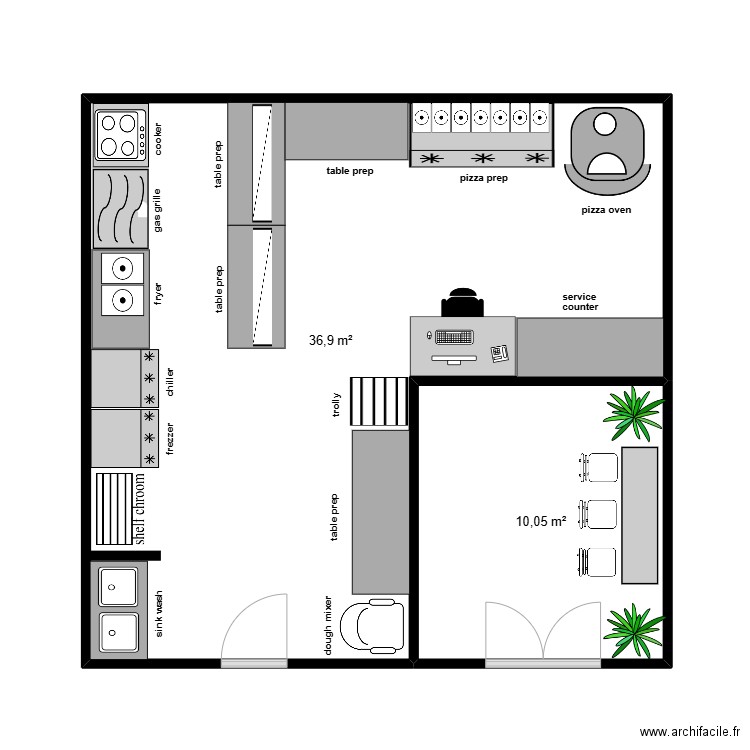 pizza shop nizwa 2. Plan de 2 pièces et 47 m2