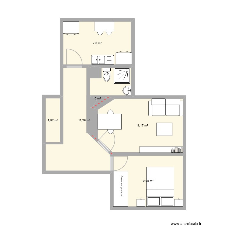 aubervilliers. Plan de 6 pièces et 41 m2