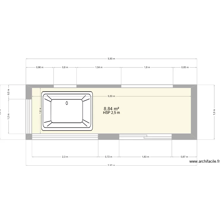 FACADES ANNEXE. Plan de 2 Pièces et 9 m²