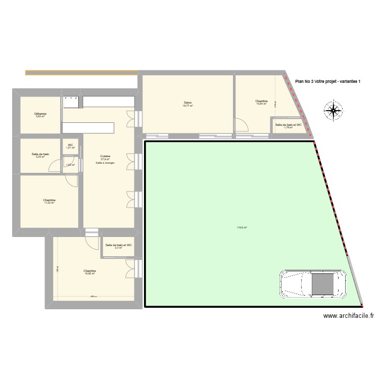 SM Plan 3 votre projet variante 1. Plan de 12 pièces et 221 m2