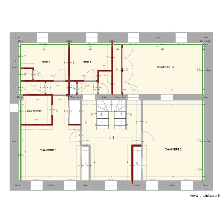 CAROLE & LUDO  PROJET  1° ETAGE coté. Plan de 22 pièces et 114 m2