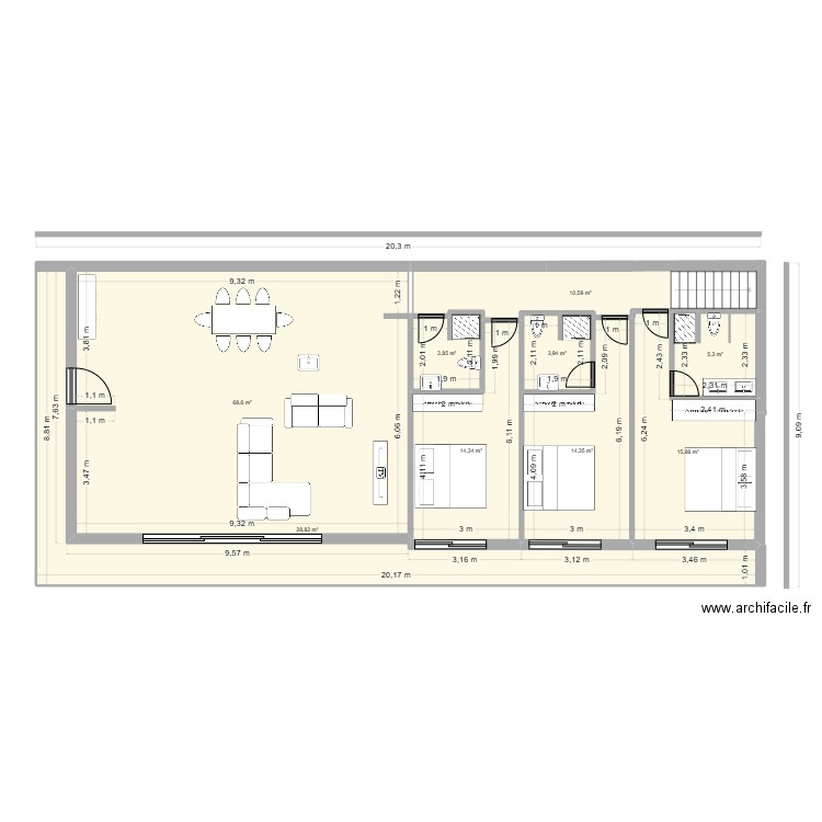 MAISON MAI 2024. Plan de 9 pièces et 166 m2